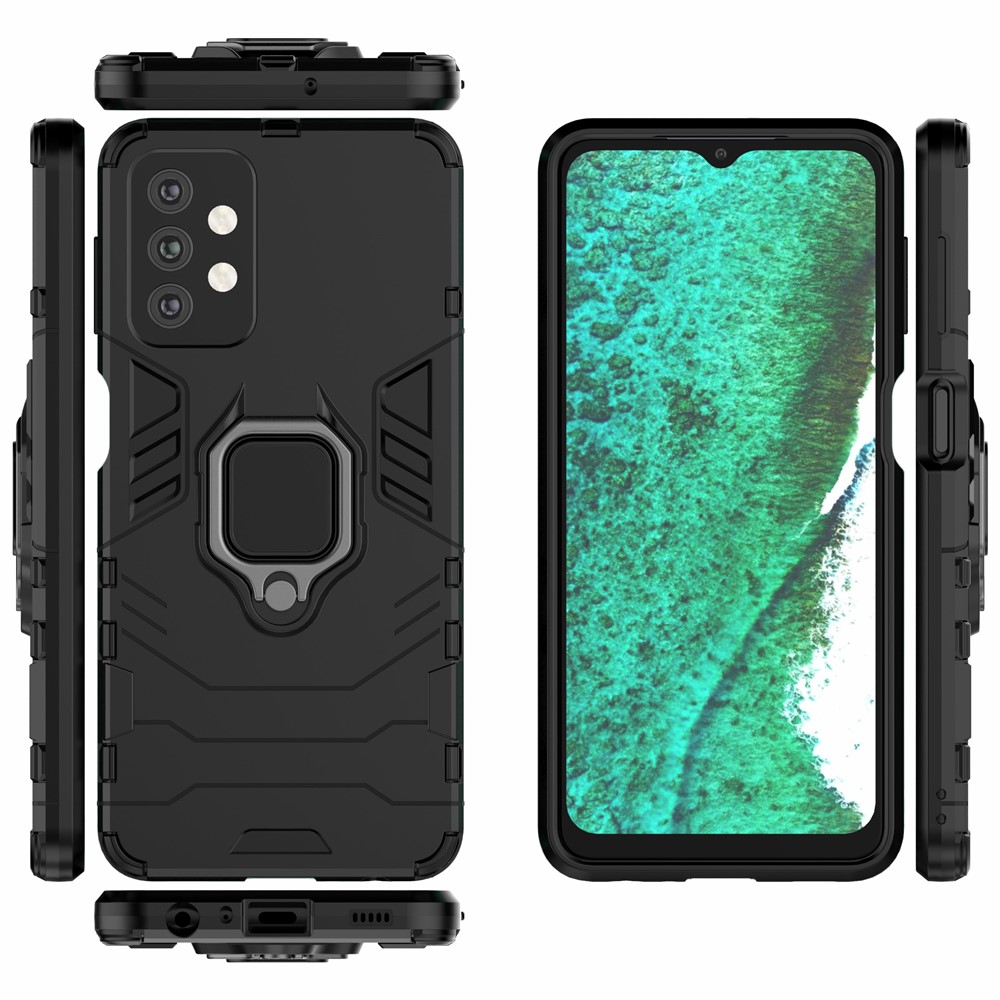 Cool Guard Ring Holder Kickstand PC TPU Hybrid Case Protective Shell for Samsung Galaxy A32 - Black-6