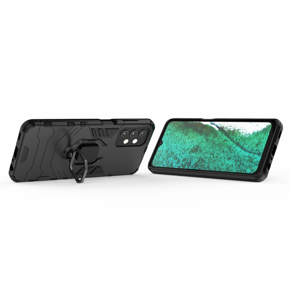 Cool Guard Ring Holder Kickstand PC TPU Hybrid Case Protective Shell for Samsung Galaxy A32 - Black-7