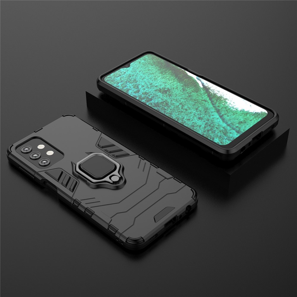 Cool Guard Ring Holder Kickstand PC TPU Hybrid Case Protective Shell for Samsung Galaxy A32 - Black-8