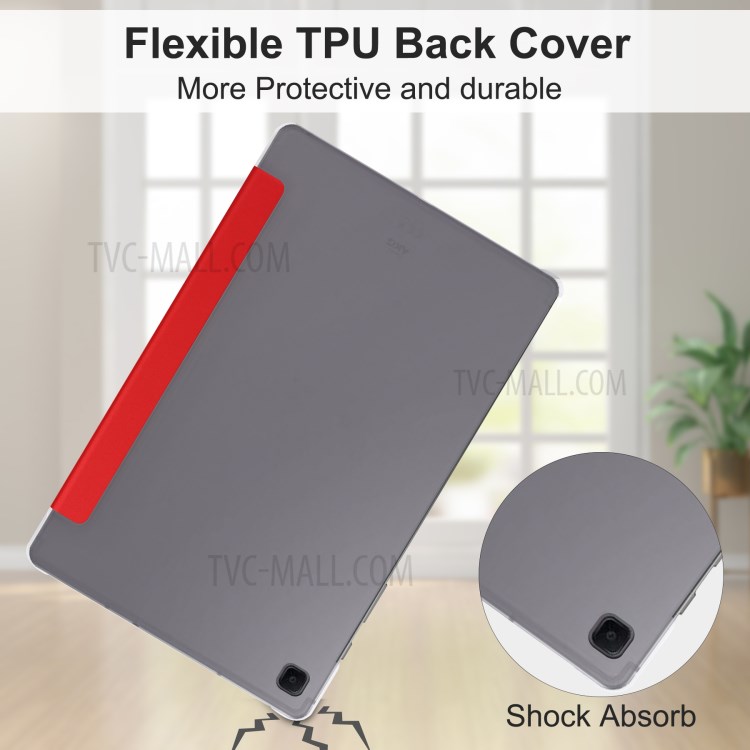 PU Leather Tri-fold Stand Design Protective Tablet Case for Samsung Galaxy Tab S6 Lite - Red-10