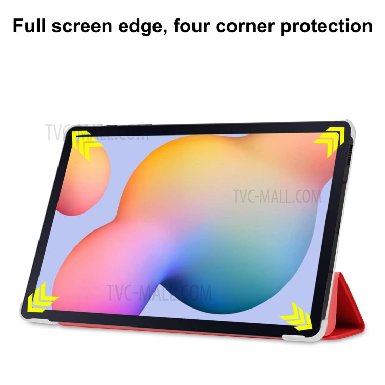 PU Leather Tri-fold Stand Design Protective Tablet Case for Samsung Galaxy Tab S6 Lite - Red-3