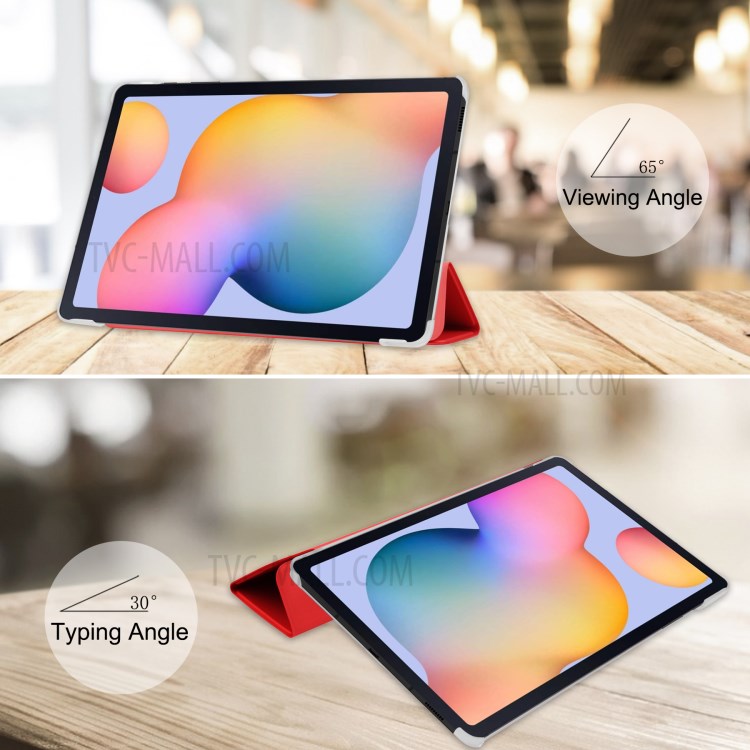 PU Leather Tri-fold Stand Design Protective Tablet Case for Samsung Galaxy Tab S6 Lite - Red-4
