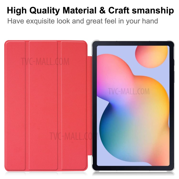 PU Leather Tri-fold Stand Design Protective Tablet Case for Samsung Galaxy Tab S6 Lite - Red-5