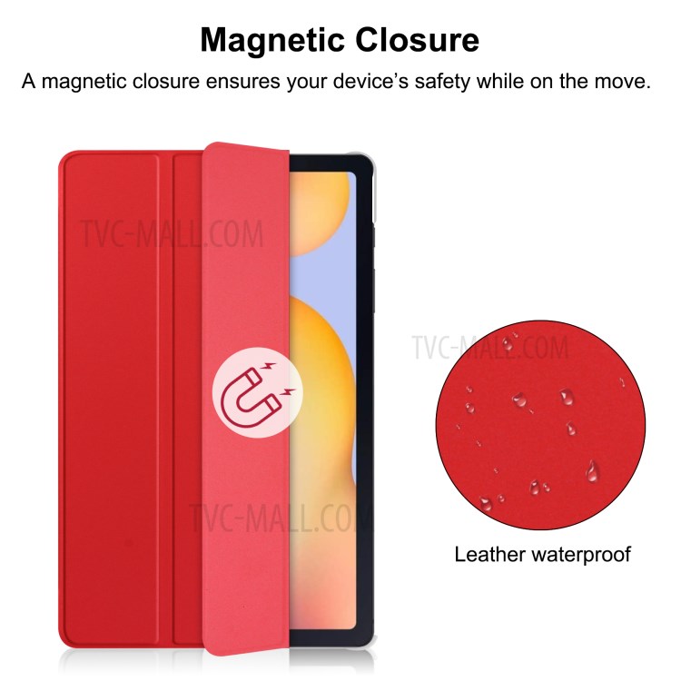 PU Leather Tri-fold Stand Design Protective Tablet Case for Samsung Galaxy Tab S6 Lite - Red-9