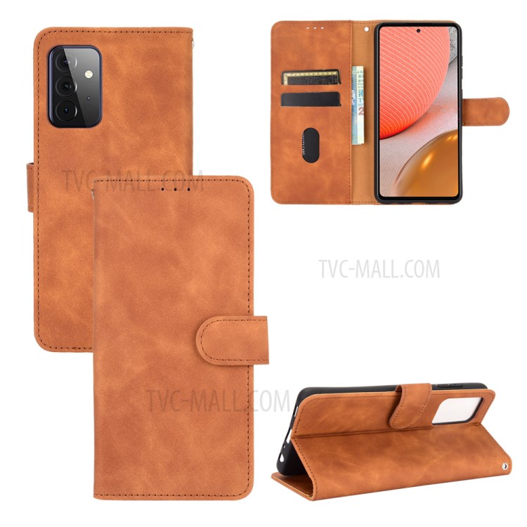 Delicate PU Leather Wallet Cell Phone Case for Samsung Galaxy A72 5G - Brown-1
