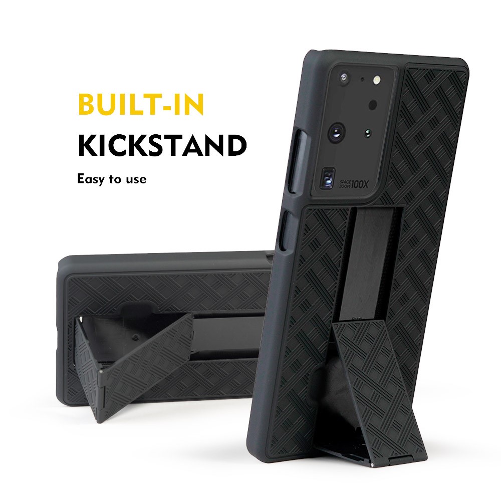 Woven Texture Built-in Kickstand PC Hard Case for Samsung Galaxy S21 Ultra-2