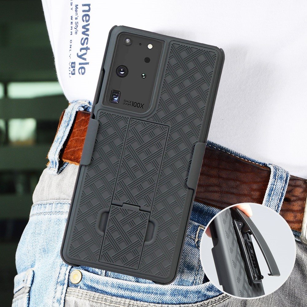 Woven Texture Built-in Kickstand PC Hard Case for Samsung Galaxy S21 Ultra-4