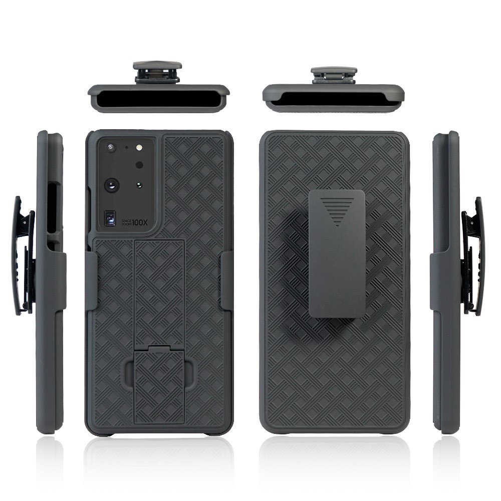 Woven Texture Built-in Kickstand PC Hard Case for Samsung Galaxy S21 Ultra-5