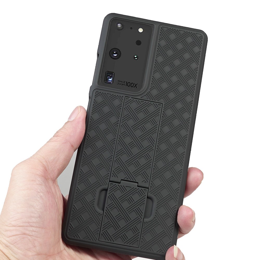 Woven Texture Built-in Kickstand PC Hard Case for Samsung Galaxy S21 Ultra-7