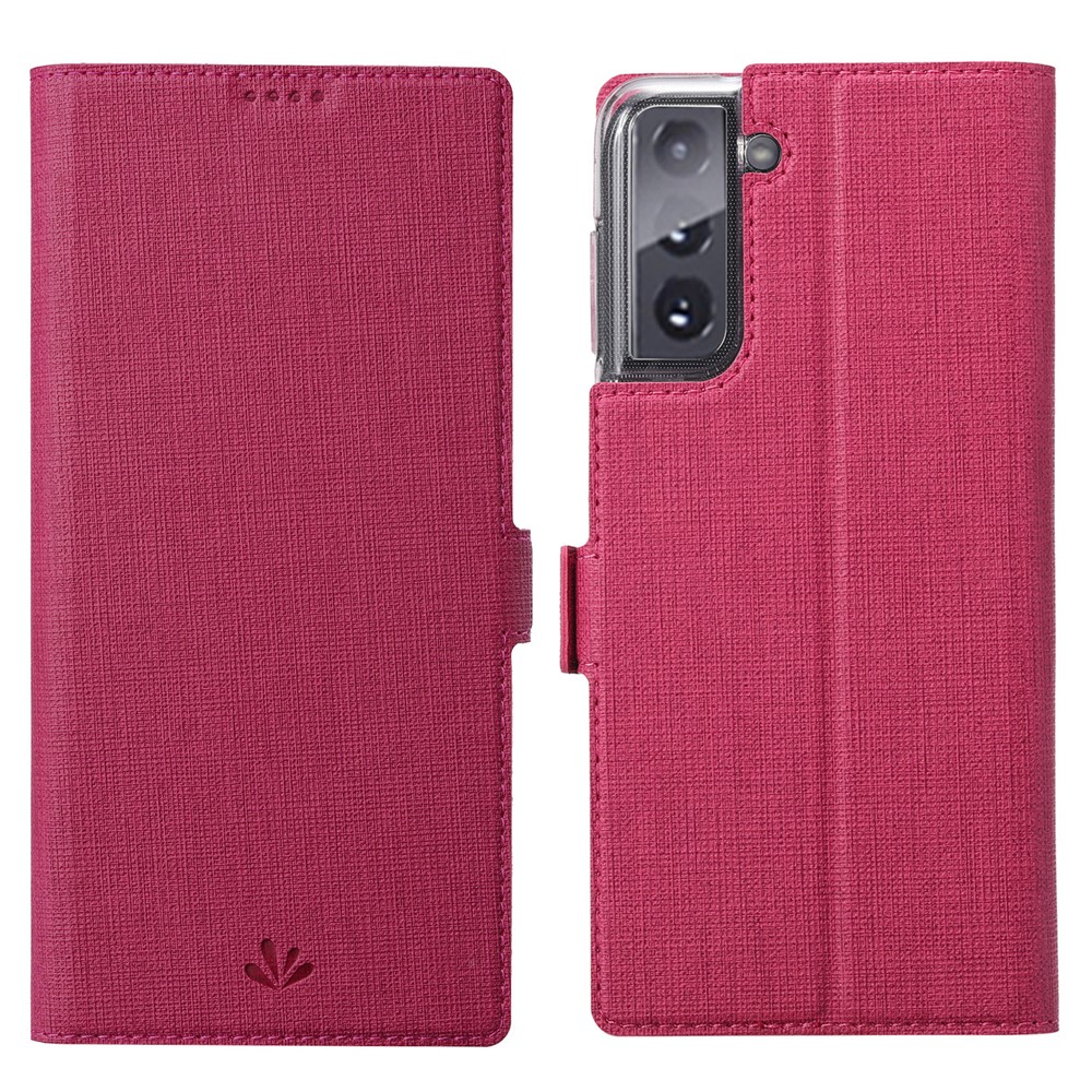 VILI DMK Leather Wallet Stand Magnetic Suction Style Cell Phone Cover for Samsung Galaxy S21 5G - Red-1