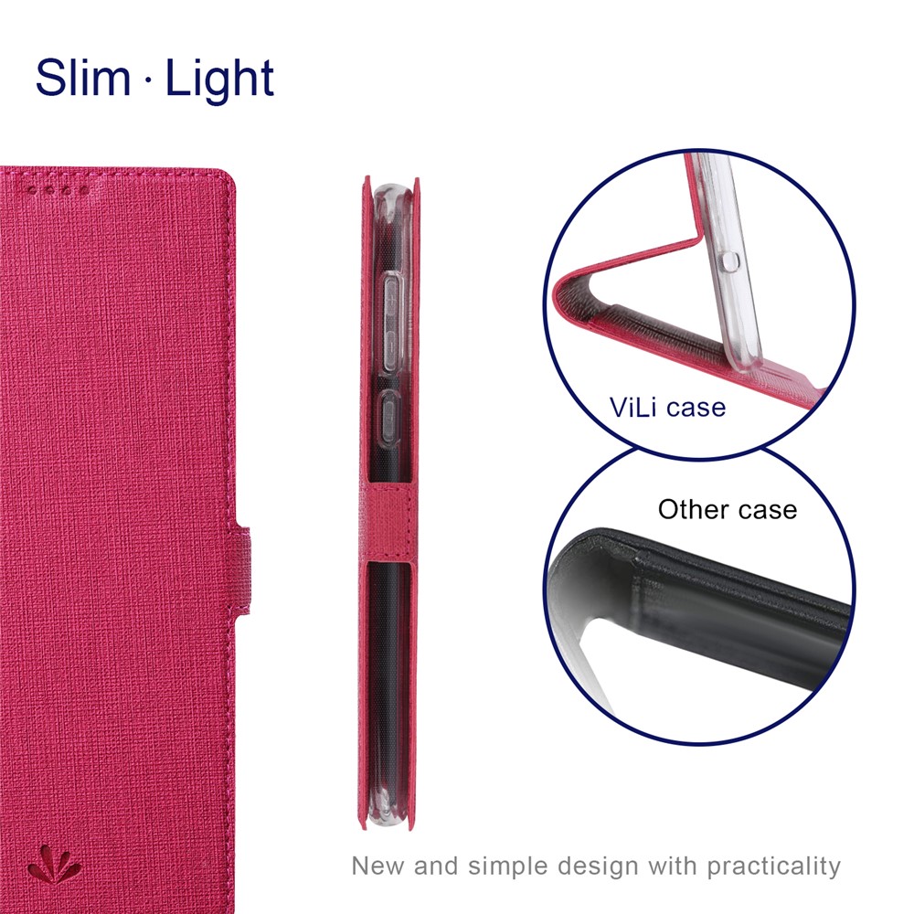 VILI DMK Leather Wallet Stand Magnetic Suction Style Cell Phone Cover for Samsung Galaxy S21 5G - Red-4