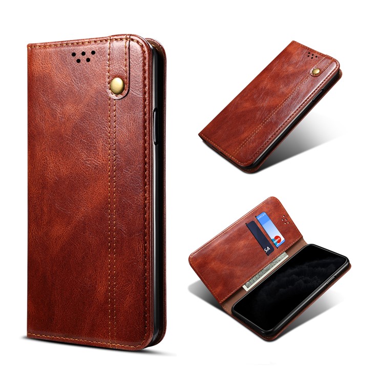 Waxy Crazy Horse Texture TPU + PU Leather Case Cover for Samsung Galaxy A12 - Red-1