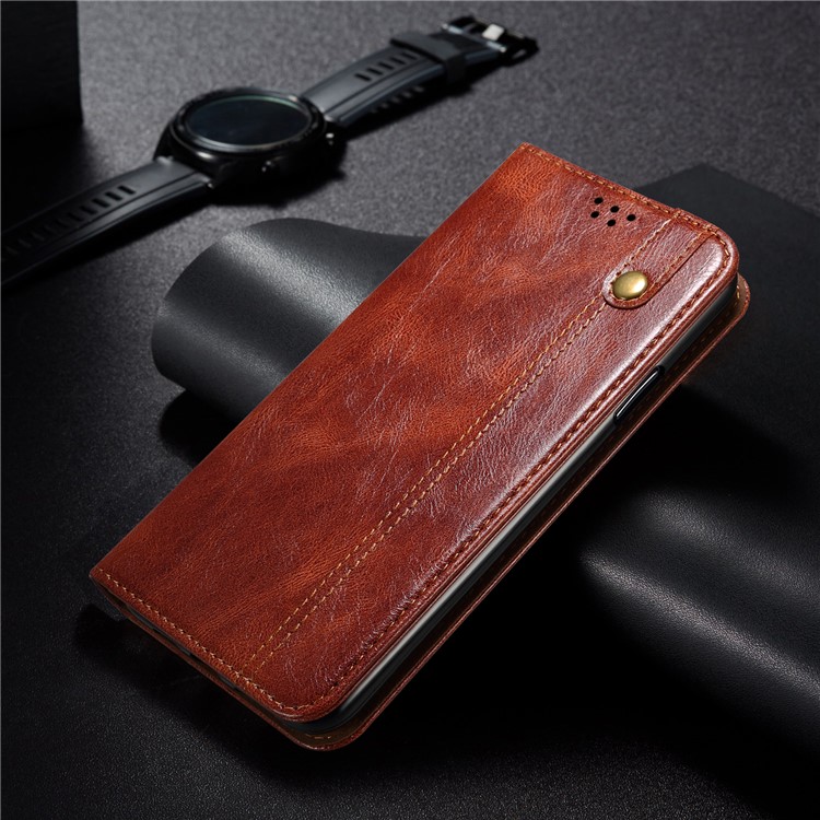 Waxy Crazy Horse Texture TPU + PU Leather Case Cover for Samsung Galaxy A12 - Red-11