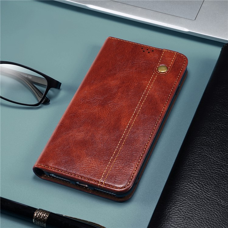 Waxy Crazy Horse Texture TPU + PU Leather Case Cover for Samsung Galaxy A12 - Red-13