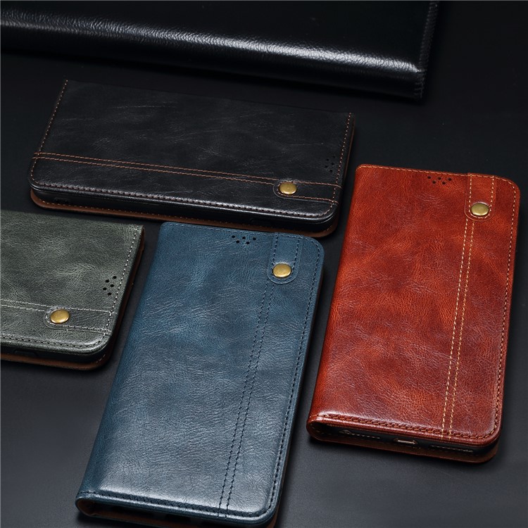 Waxy Crazy Horse Texture TPU + PU Leather Case Cover for Samsung Galaxy A12 - Red-14