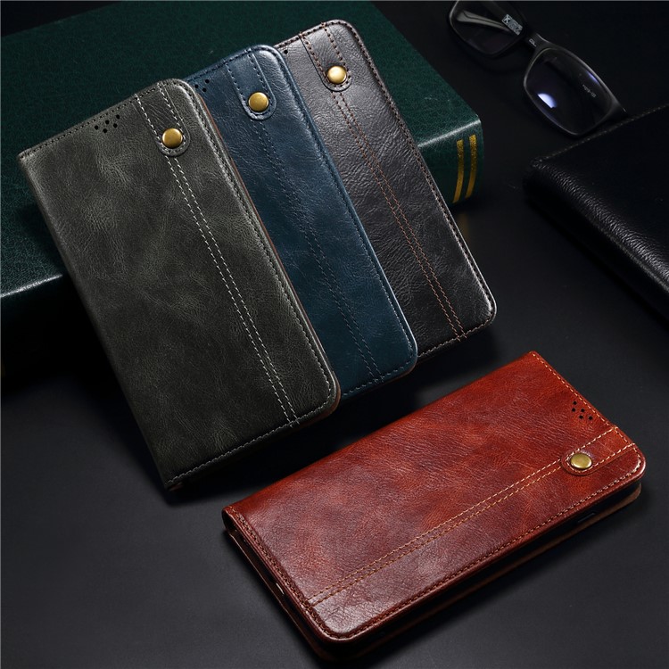 Waxy Crazy Horse Texture TPU + PU Leather Case Cover for Samsung Galaxy A12 - Red-15