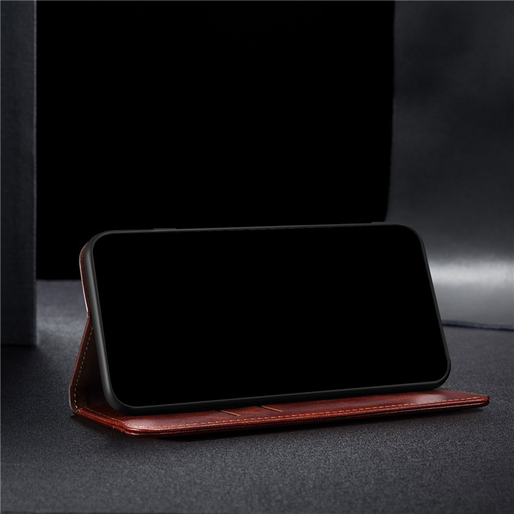 Waxy Crazy Horse Texture TPU + PU Leather Case Cover for Samsung Galaxy A12 - Red-16