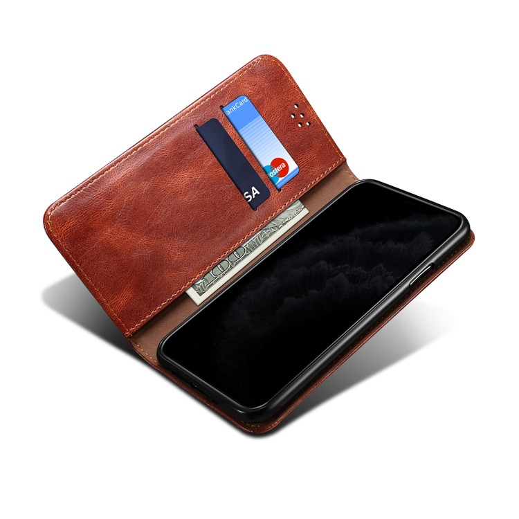 Waxy Crazy Horse Texture TPU + PU Leather Case Cover for Samsung Galaxy A12 - Red-3