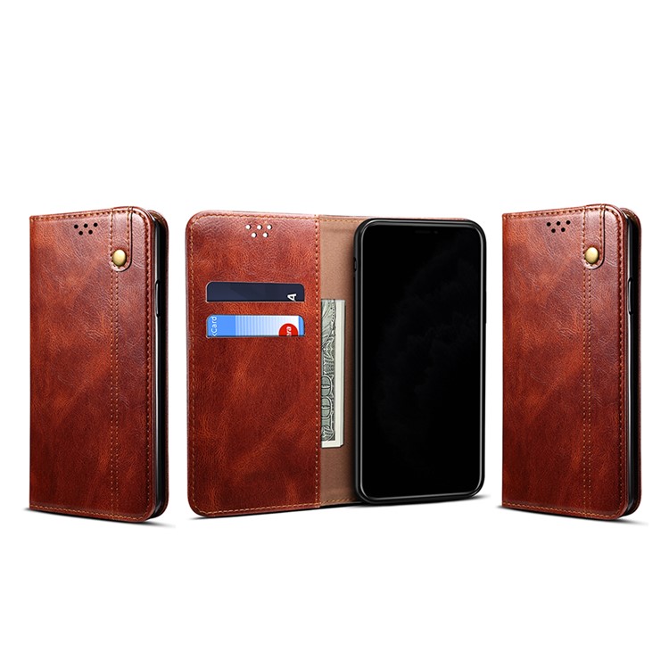 Waxy Crazy Horse Texture TPU + PU Leather Case Cover for Samsung Galaxy A12 - Red-8