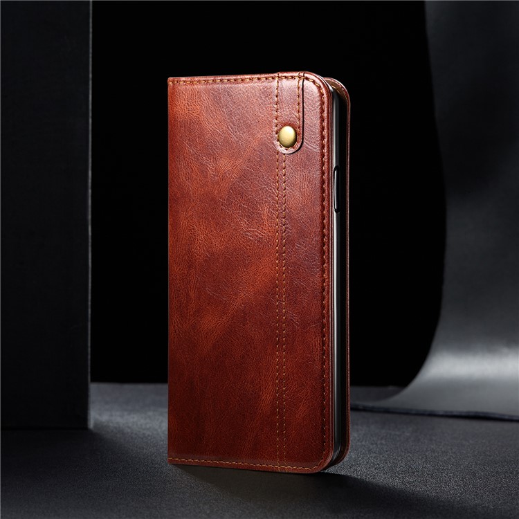 Waxy Crazy Horse Texture TPU + PU Leather Case Cover for Samsung Galaxy A12 - Red-9