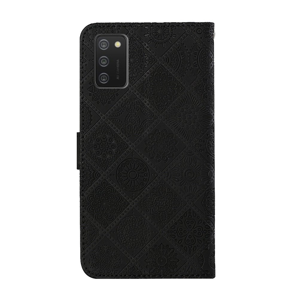 Imprint Ethnic Style Flower Wallet Leather Case for Samsung Galaxy A02s (US Version) - Black-3