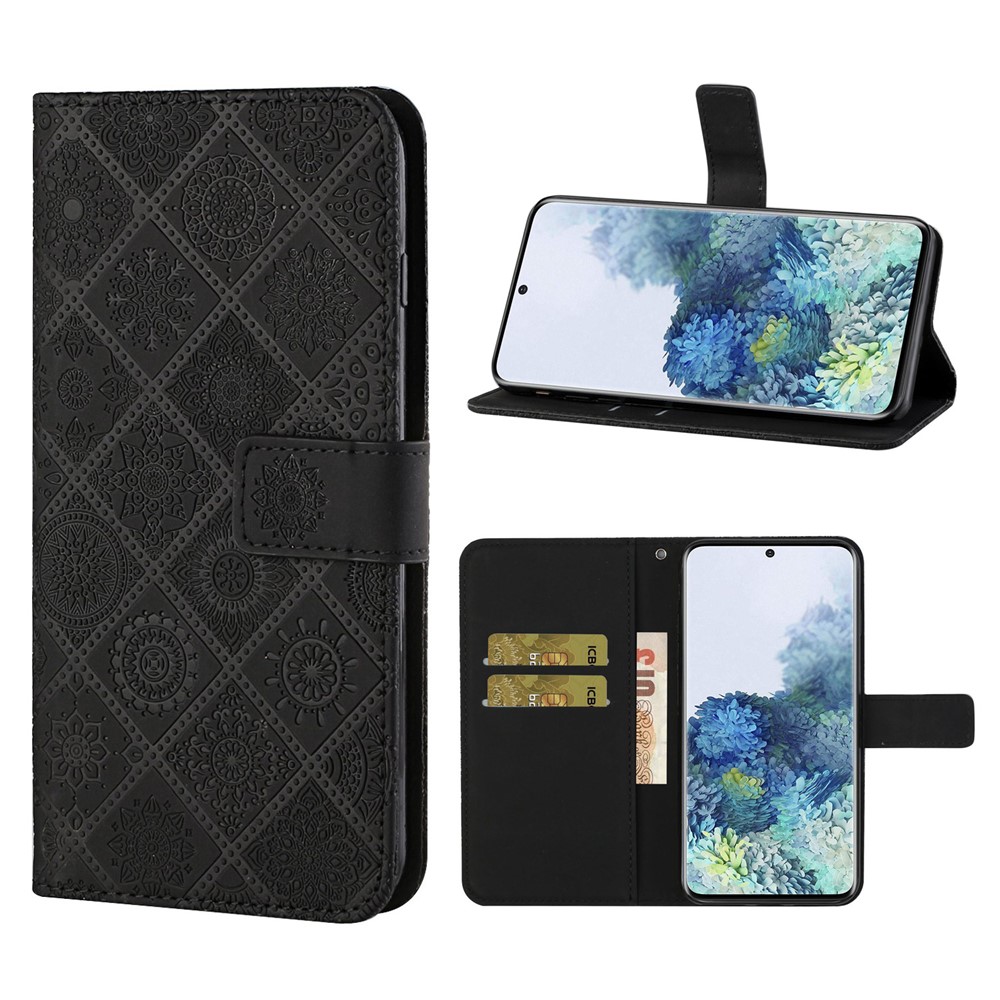 Imprint Ethnic Style Flower Wallet Leather Case for Samsung Galaxy S20 FE/S20 Fan Edition/S20 FE 5G/S20 Fan Edition 5G - Black-1