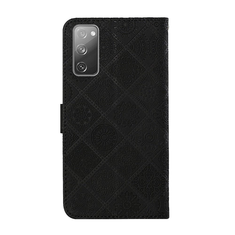 Imprint Ethnic Style Flower Wallet Leather Case for Samsung Galaxy S20 FE/S20 Fan Edition/S20 FE 5G/S20 Fan Edition 5G - Black-3