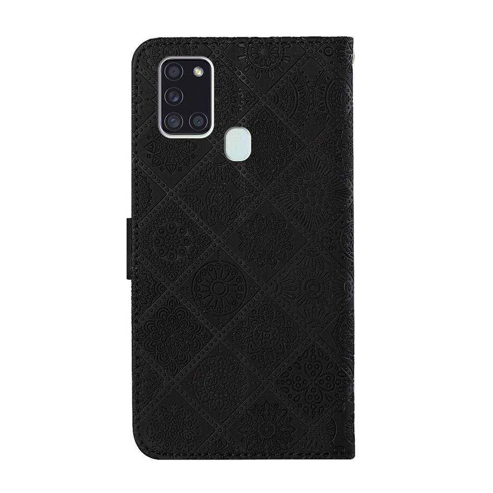 Imprint Ethnic Style Flower Wallet Leather Case for Samsung Galaxy A21s - Black-3
