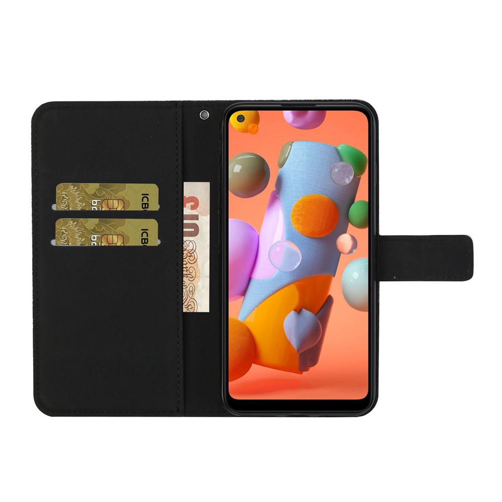 Custodia In Pelle Con Portafoglio Di Fiori In Stile Etnico In Stile Floreale Per Samsung Galaxy A21S - Nero