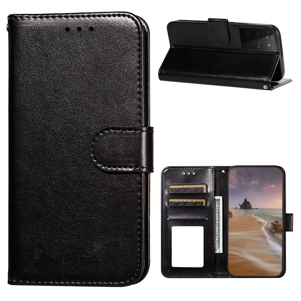 Dual-sided Magnetic Clasp Leather Wallet Stand Phone Case Shellf or Samsung Galaxy S21 Ultra - Black-1