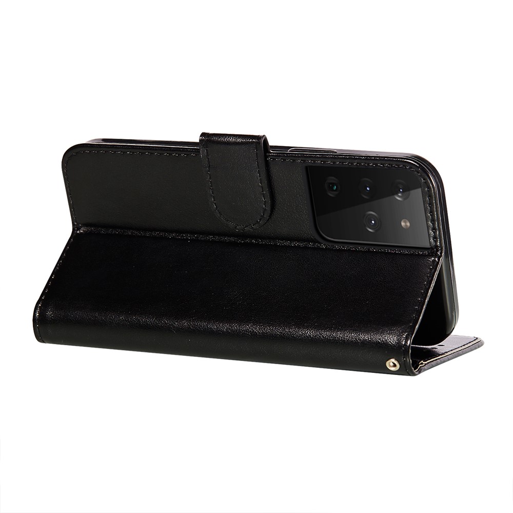Dual-sided Magnetic Clasp Leather Wallet Stand Phone Case Shellf or Samsung Galaxy S21 Ultra - Black-6