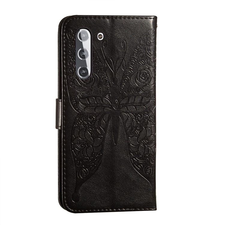 Leather Wallet Stand Case with Roses Butterfly Pattern Imprinting for Samsung Galaxy S21- Black-4