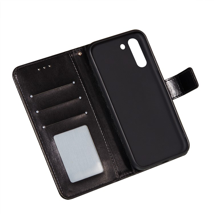 Leather Wallet Stand Case with Roses Butterfly Pattern Imprinting for Samsung Galaxy S21- Black-8