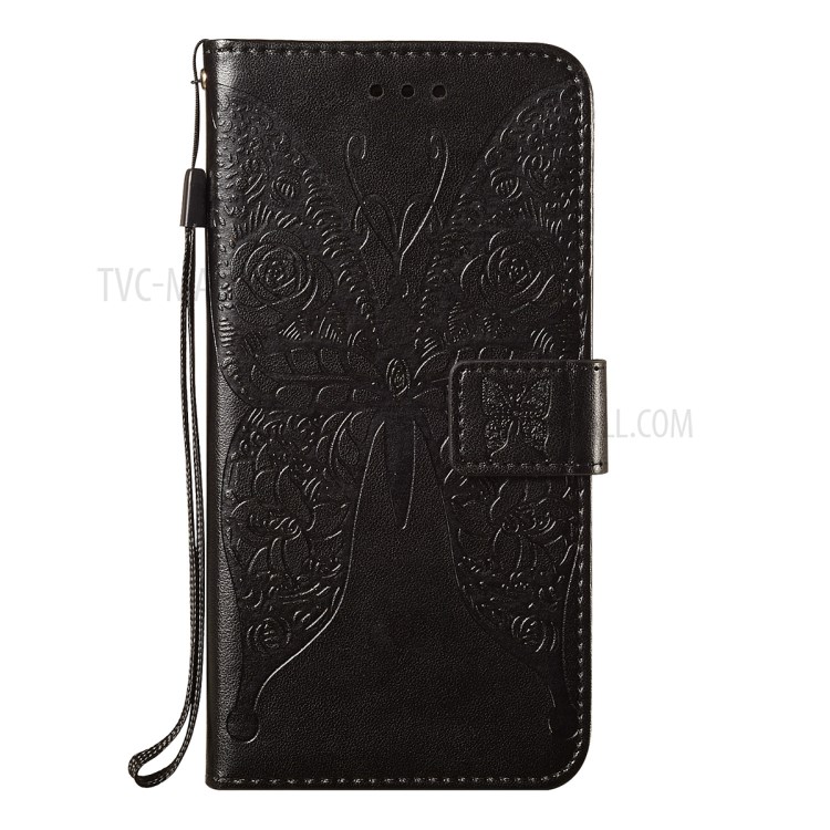 For Samsung Galaxy S21 Plus Imprinted Roses Butterfly Pattern Wallet Stand Leather Case with Strap - Black-2