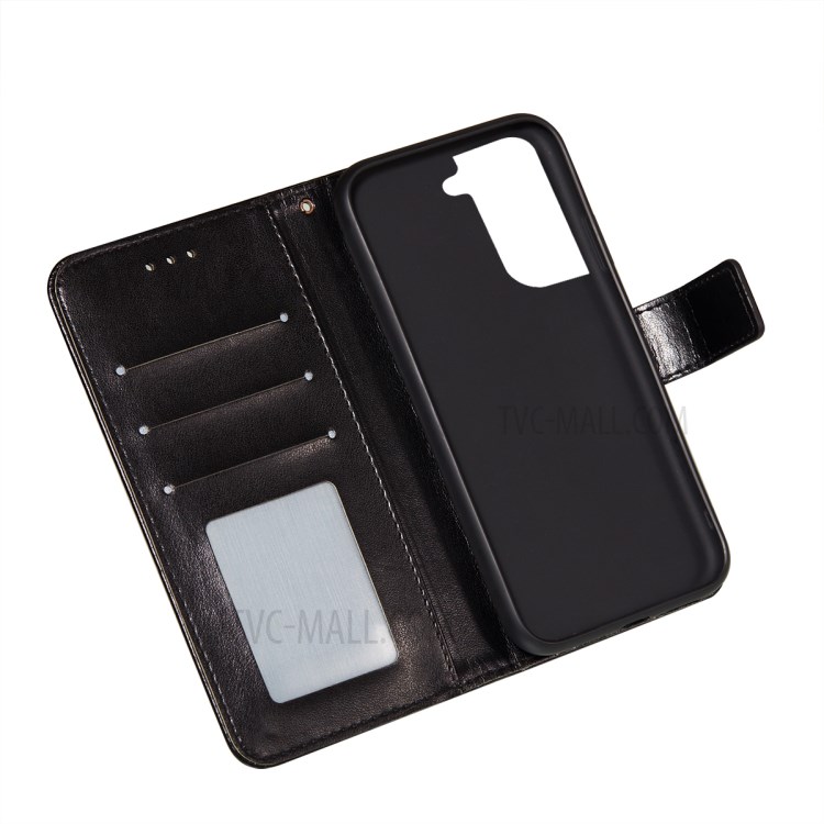 For Samsung Galaxy S21 Plus Imprinted Roses Butterfly Pattern Wallet Stand Leather Case with Strap - Black-8