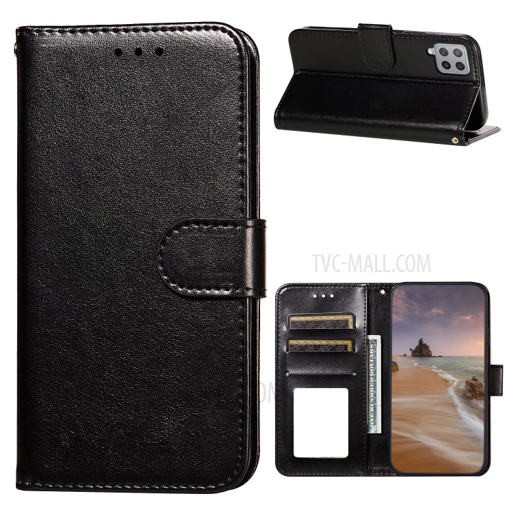 Dual-sided Magnetic Clasp Leather Wallet Stand Phone Case Shell for Samsung Galaxy A42 5G - Black-1