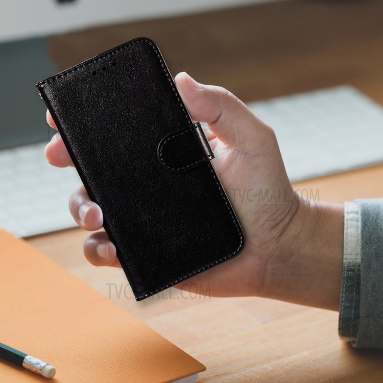 Dual-sided Magnetic Clasp Leather Wallet Stand Phone Case Shell for Samsung Galaxy A42 5G - Black-9