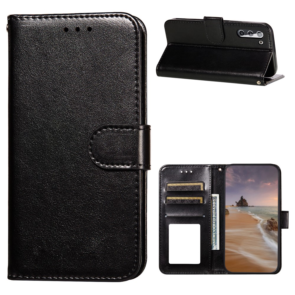 Dual-sided Magnetic Clasp Leather Case Wallet Stand Phone Shell for Samsung Galaxy S21 - Black-1