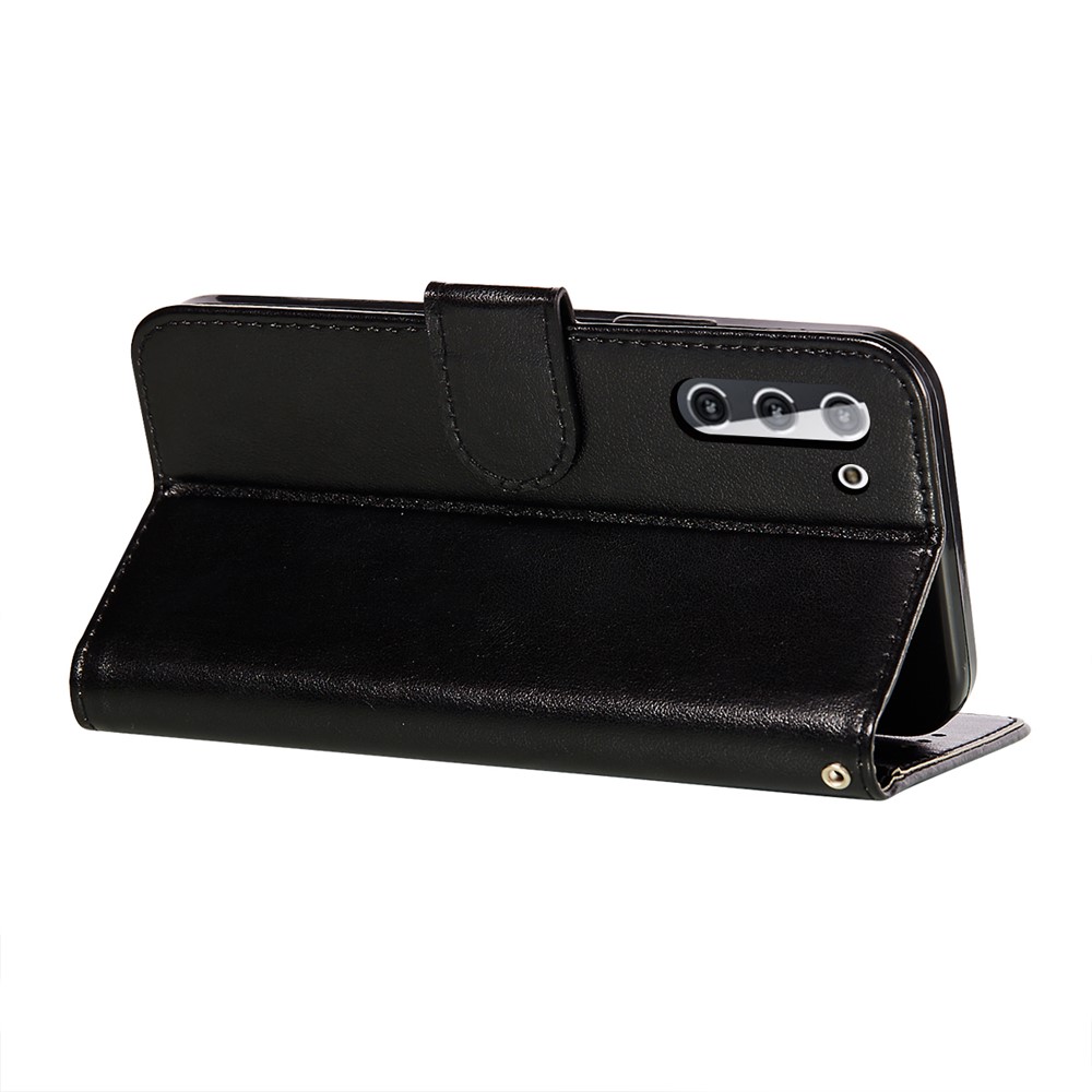 Dual-sided Magnetic Clasp Leather Case Wallet Stand Phone Shell for Samsung Galaxy S21 - Black-6