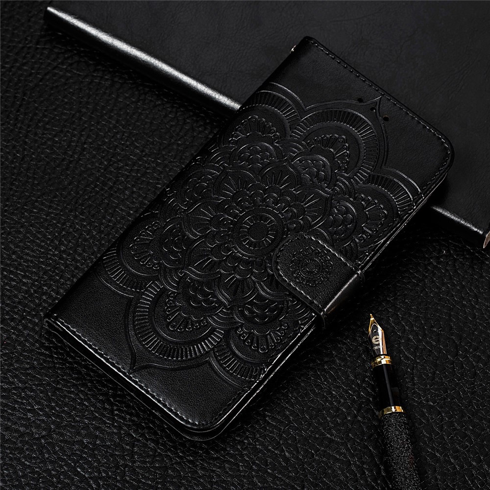 Imprint Mandala Flower Leather Phone Cover for Samsung Galaxy S21 Stand Case - Black-10