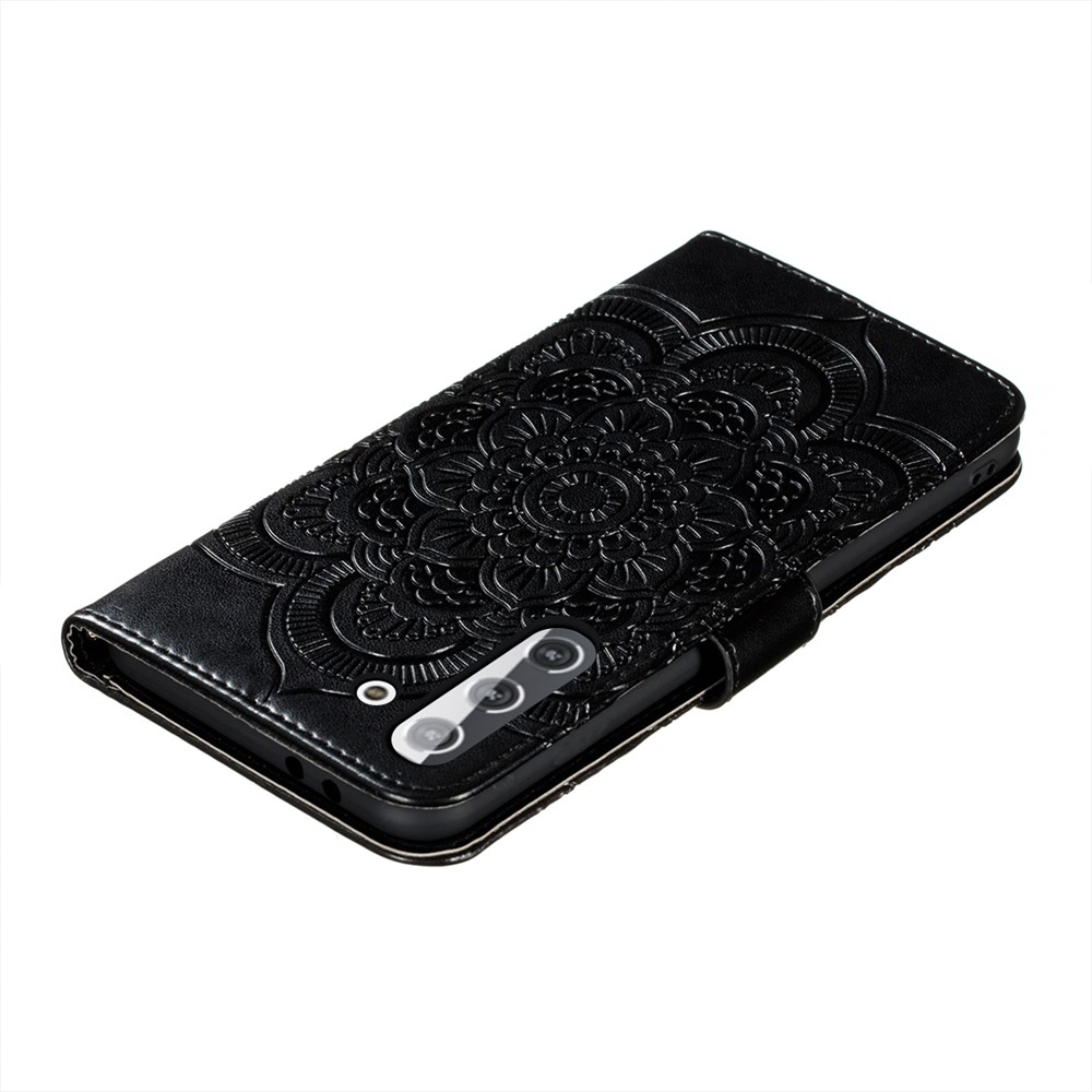 Imprint Mandala Flower Leather Phone Cover for Samsung Galaxy S21 Stand Case - Black-8