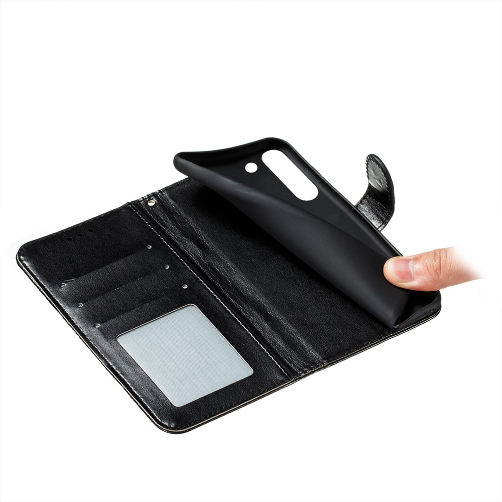 Imprint Mandala Flower Leather Phone Cover for Samsung Galaxy S21 Stand Case - Black-9