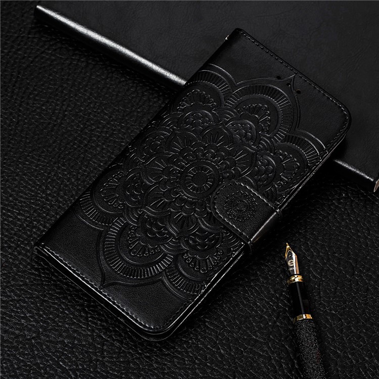 Imprint Mandala Flower Wallet Leather Cover for Samsung Galaxy S21 Ultra Stand Case - Black-10