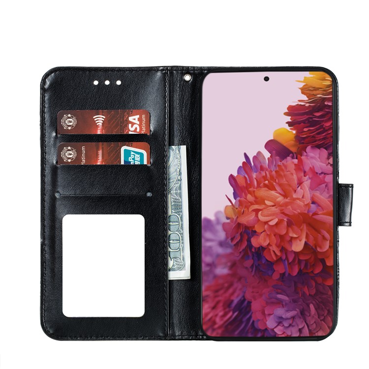 Imprint Mandala Flower Wallet Leather Cover for Samsung Galaxy S21 Ultra Stand Case - Black-4