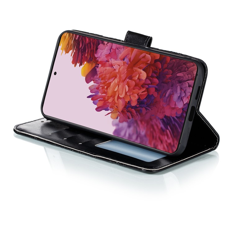 Imprint Mandala Flower Wallet Leather Cover for Samsung Galaxy S21 Ultra Stand Case - Black-6