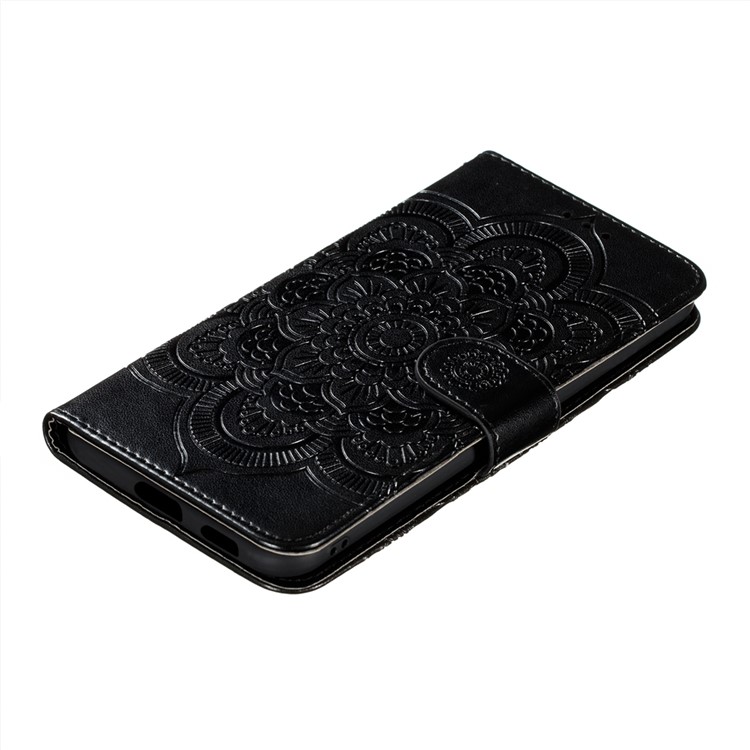 Imprint Mandala Flower Wallet Leather Cover for Samsung Galaxy S21 Ultra Stand Case - Black-7