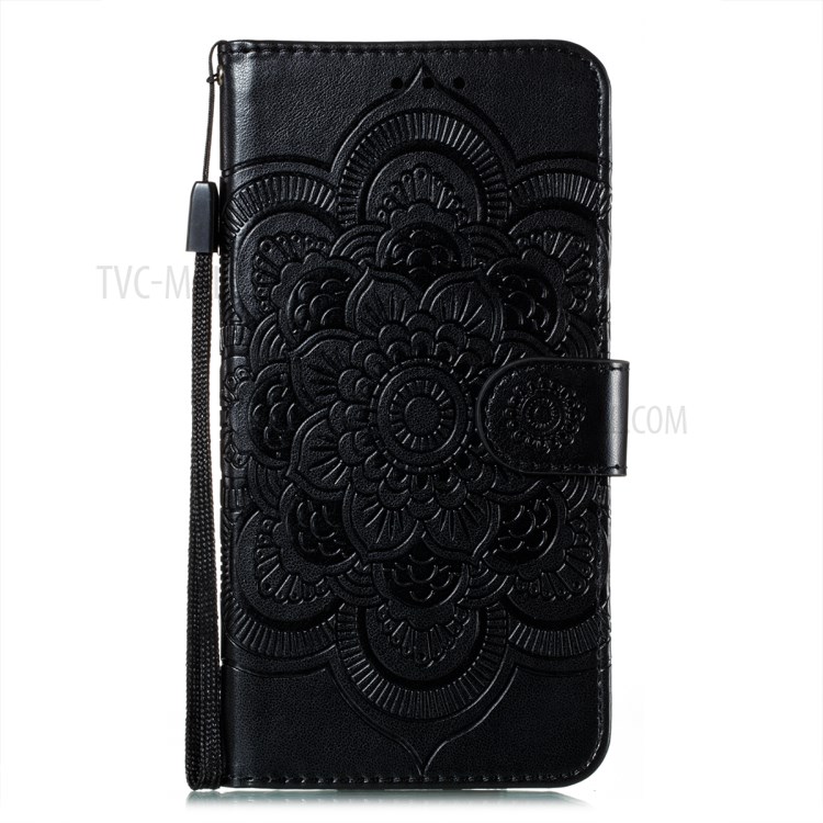Imprint Mandala Flower Wallet Leather Cover for Samsung Galaxy A42 5G Stand Shell - Black-2