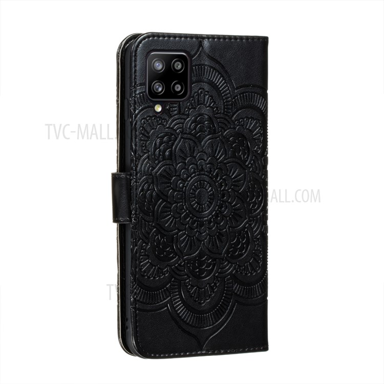 Imprint Mandala Flower Wallet Leather Cover for Samsung Galaxy A42 5G Stand Shell - Black-3