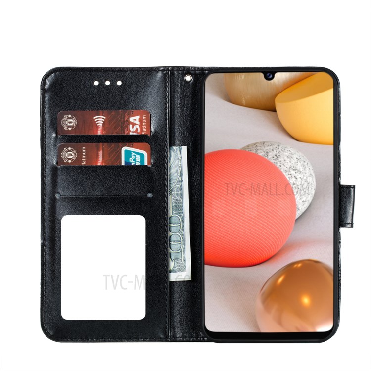 Imprint Mandala Flower Wallet Leather Cover for Samsung Galaxy A42 5G Stand Shell - Black-4