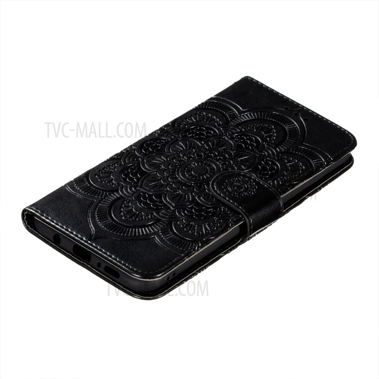 Imprint Mandala Flower Wallet Leather Cover for Samsung Galaxy A42 5G Stand Shell - Black-7